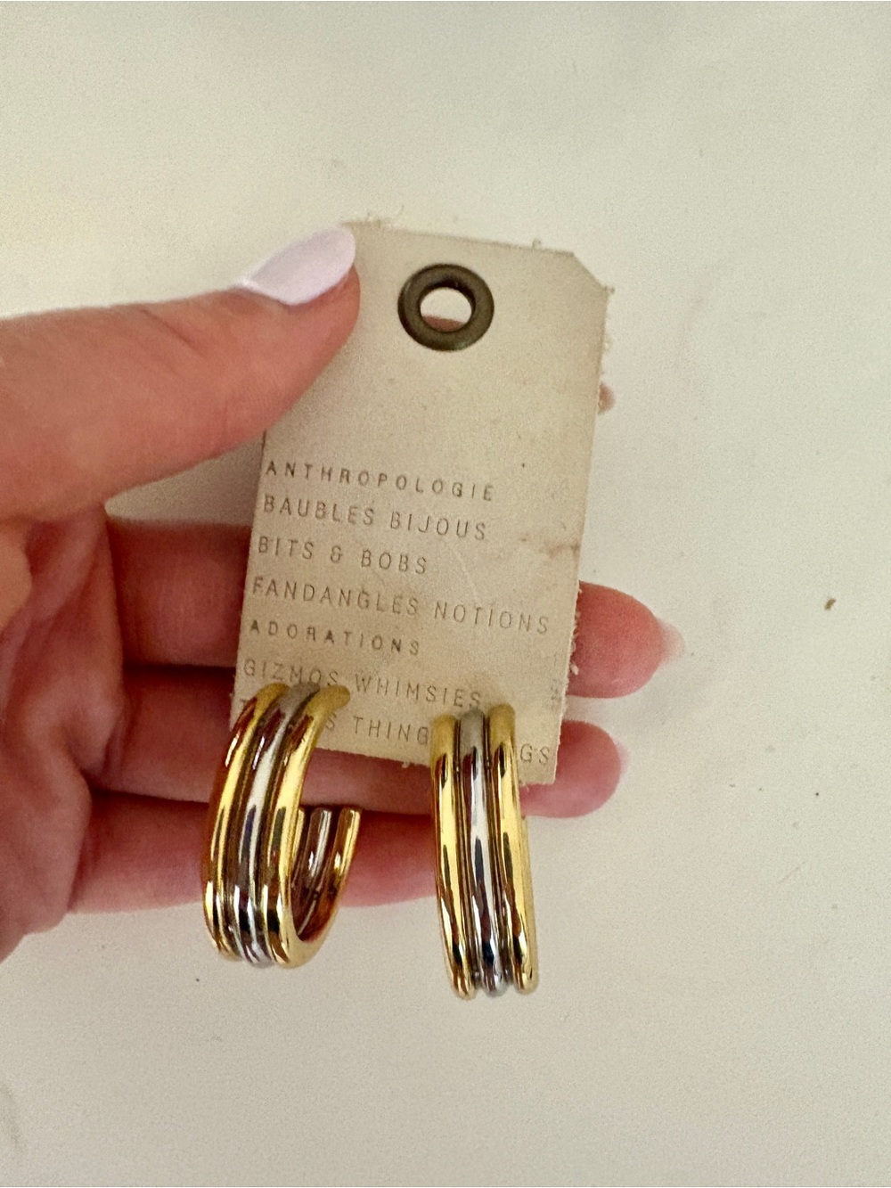 Anthropologie Mixed metals Gold and Silver Tone Triple Hoop Earrings